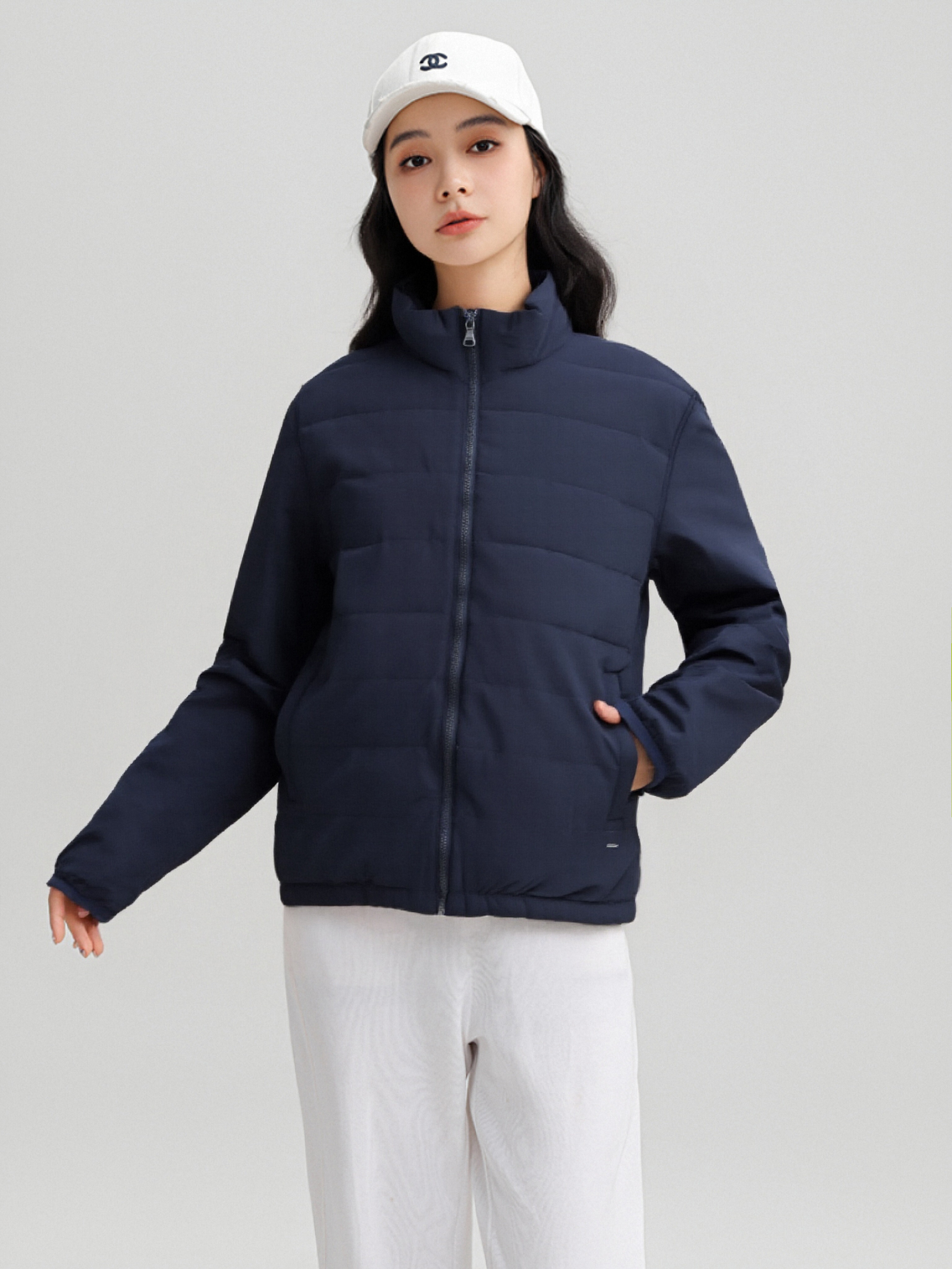 时尚拼接夹棉保暖设计感男女同款百搭立领休闲舒适外套6C918