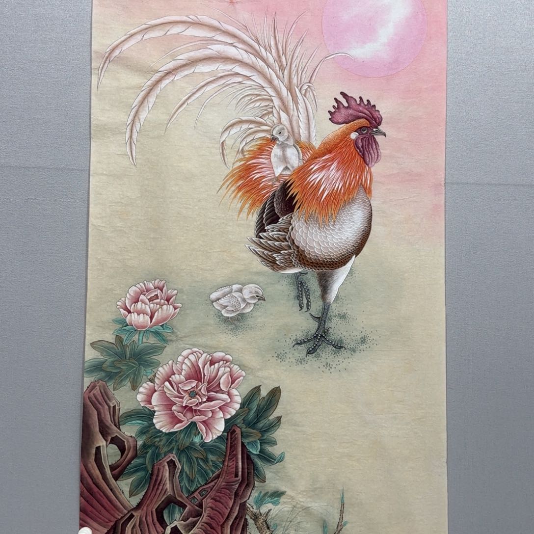 国画宣*竖幅四尺工笔大公鸡贾敏