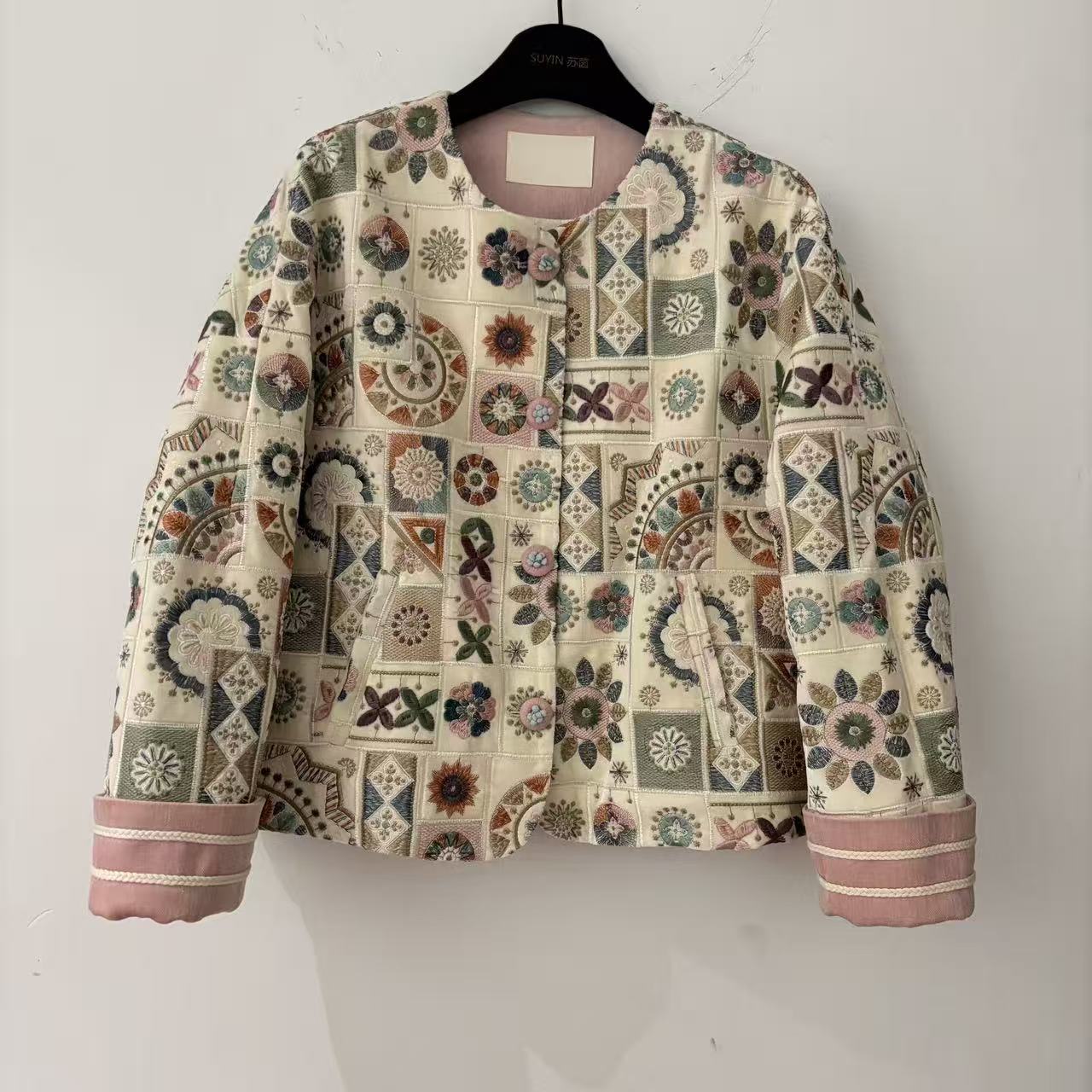 【轻奢】国风新中式白鸭绒重磅亮片腰果花刺绣外套羽绒服