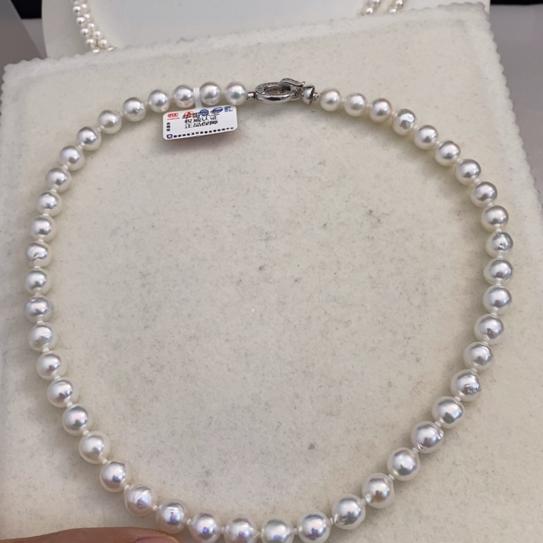 海水珍珠项链未镶嵌8-9mm天然海水珍珠项链巴洛克