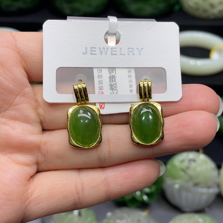 和田玉耳饰银S925镶嵌