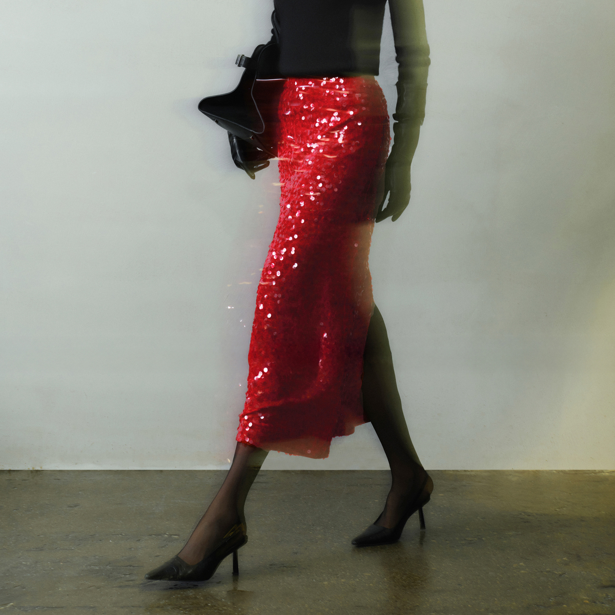 LYNEE【璀璨红运】丝绒珠片直身半裙 氛围感百搭半身裙LGD2FAW267