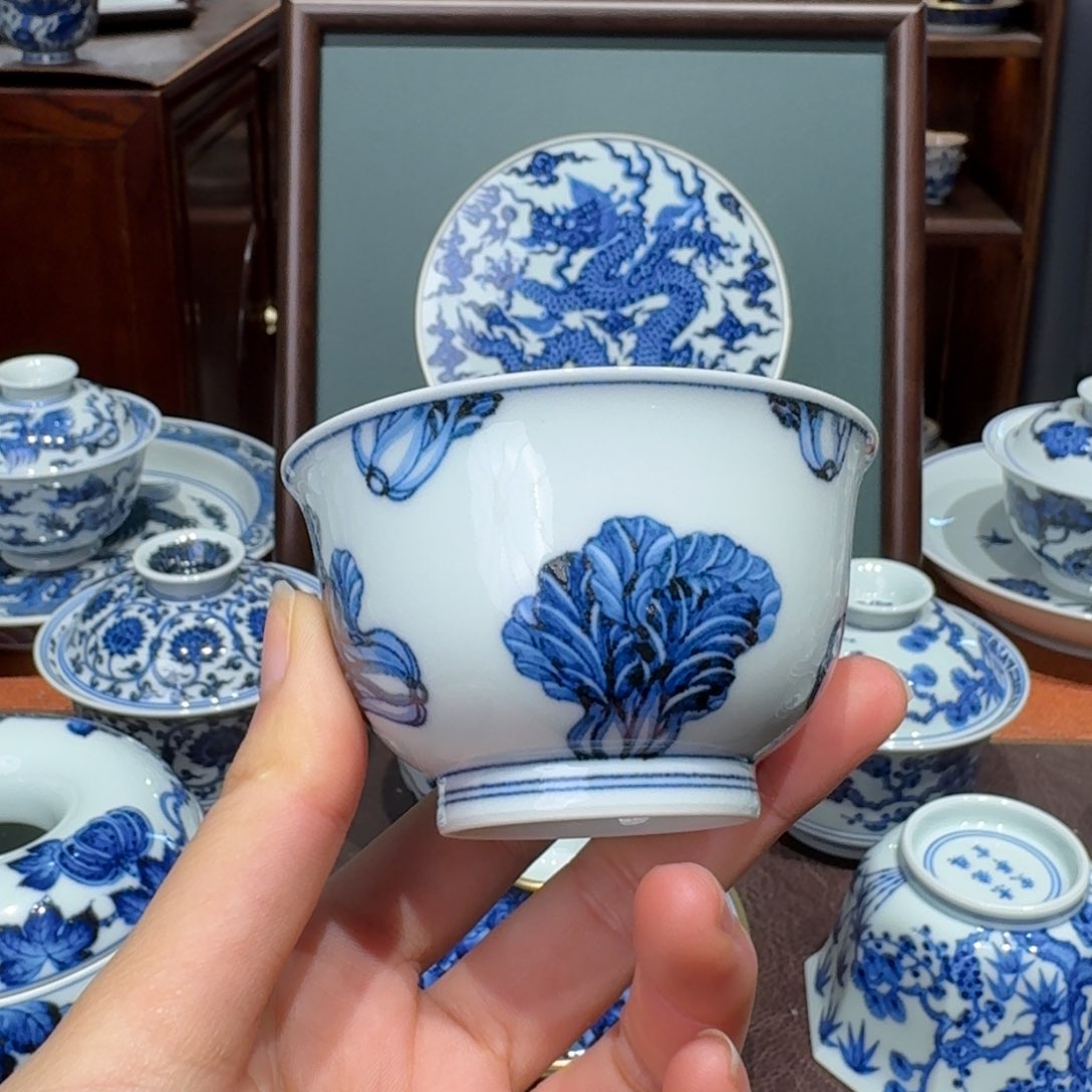 青花雯华堂手绘杯杯