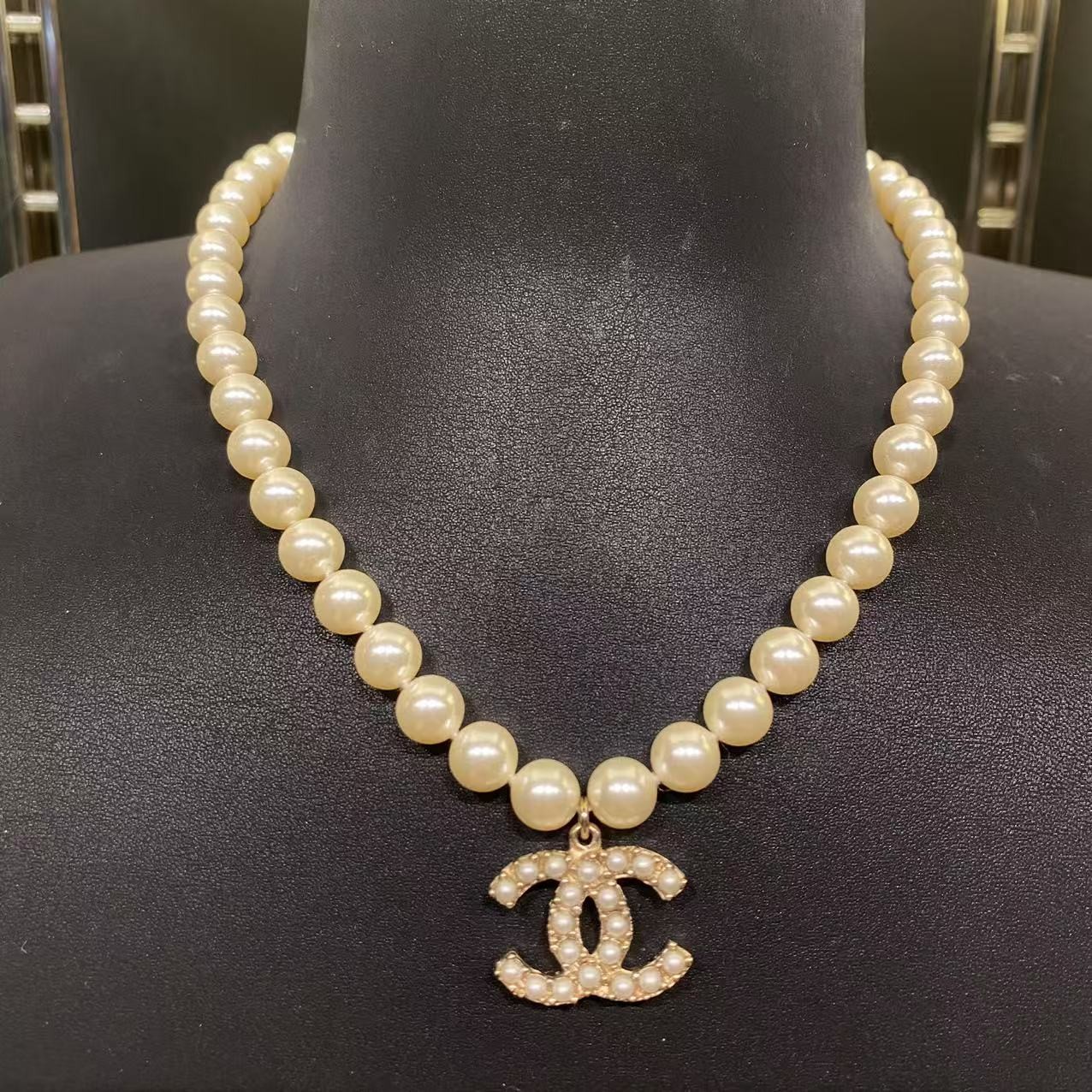 95新 Chanel/香奈儿 中古珍珠双C项链/MJ51210