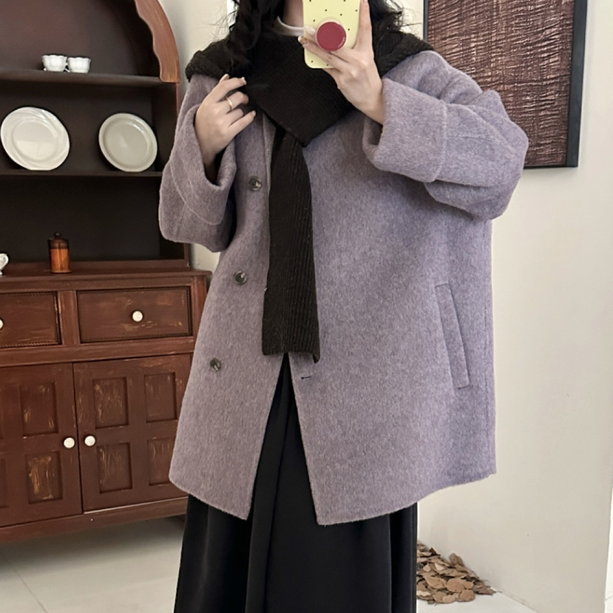 秋冬中长款韩系双面呢女圆领宽松显瘦时尚百搭保暖毛呢外套