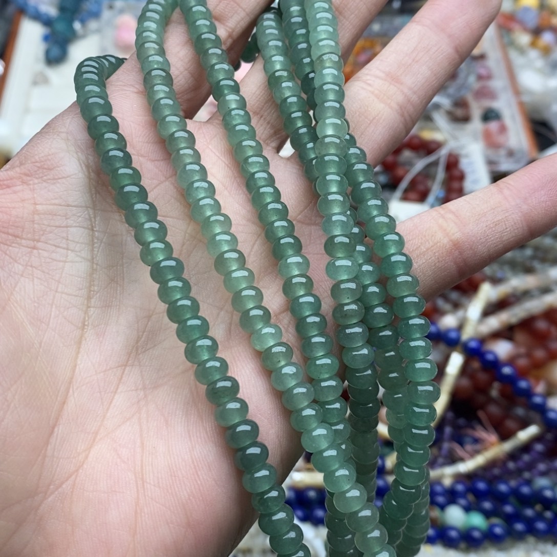 玛瑙/玉髓未镶嵌珠宝半成品一条天然精品6mm绿东岭玉隔片