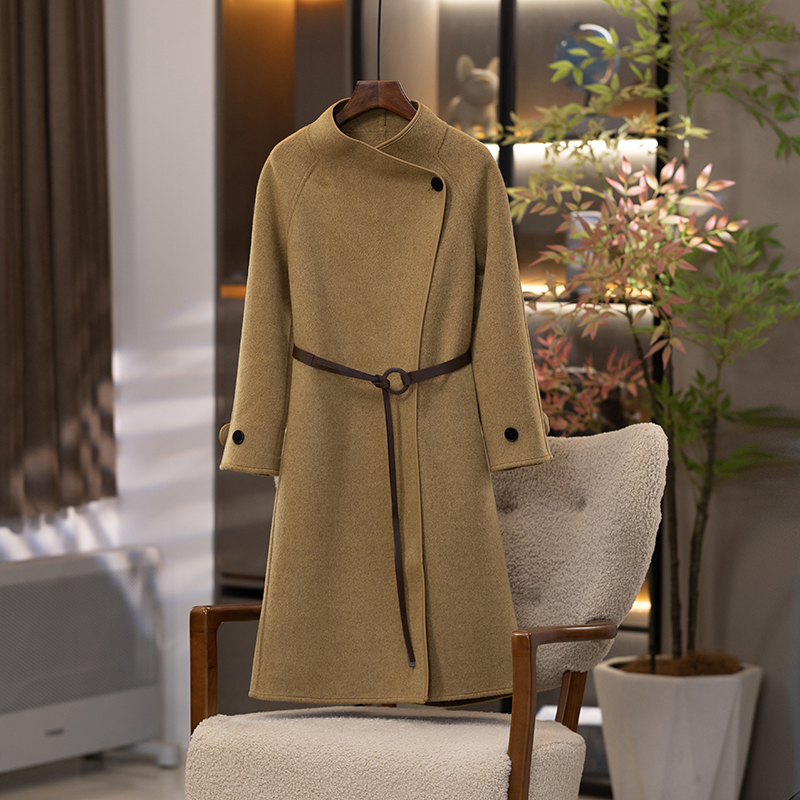 高端定制气质款双面羊毛大衣赫本风插肩袖长款韩版宽松羊绒大衣