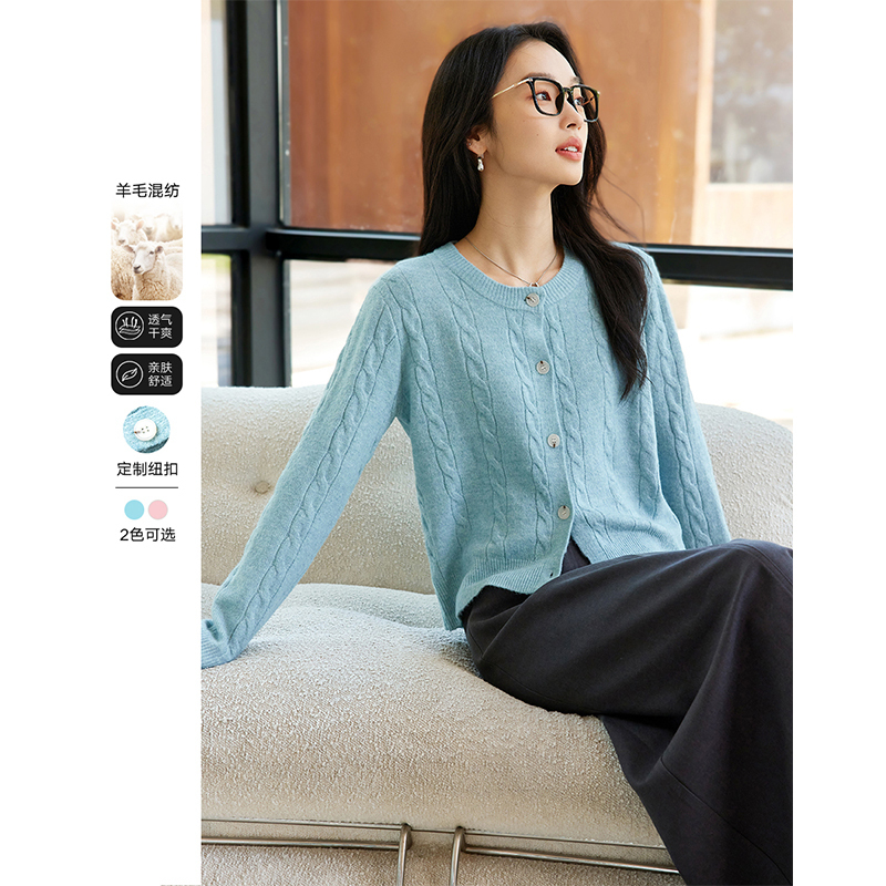 *极简风时尚休闲针织衫宽松圆领麻花上衣73318/73859