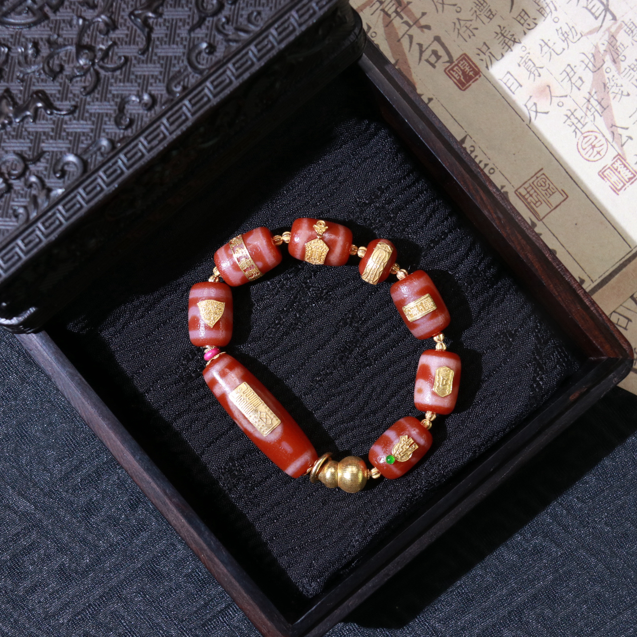 【金满满】·心喜· 红肉多宝18K金镶嵌手串
