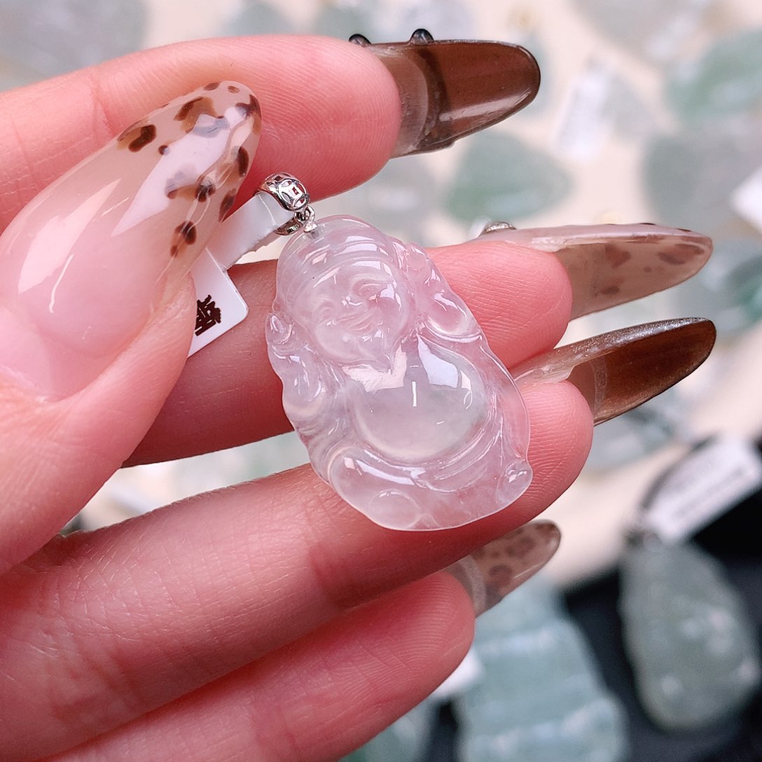 翡翠颈饰18K金镶嵌冰财神31，25、16、3.7