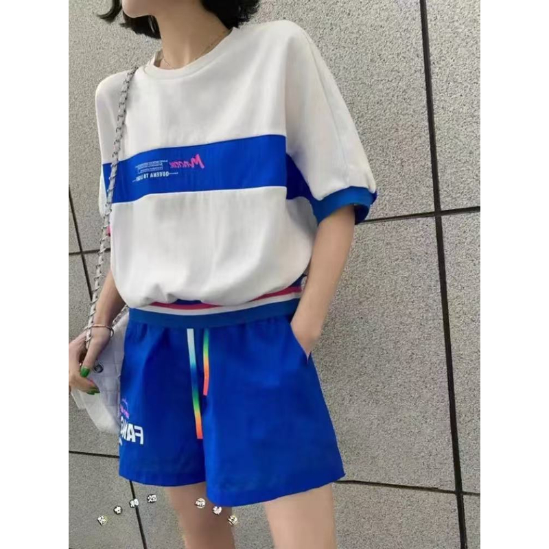 881 欧货休闲运动夏季新款韩版设计感撞色圆领半袖