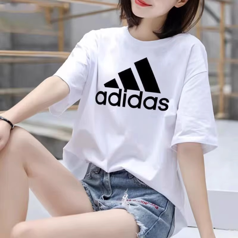 阿迪达斯短袖女装经典款跑步上衣圆领白色半袖百搭纯棉T恤 GL0649
