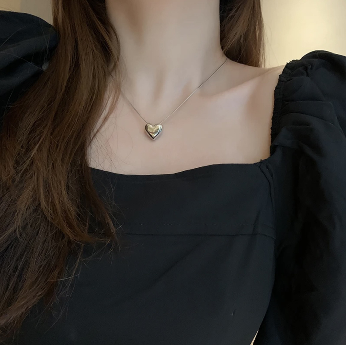 钛钢项链 4682简约金属爱心项链气质心形锁骨链时尚百搭款