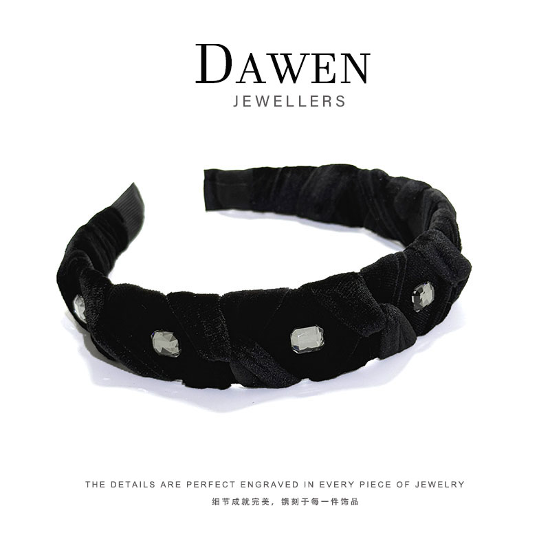 OUY1143《名媛女神》韩国品质秋冬黑色丝绒镶钻气质宽边发箍发卡