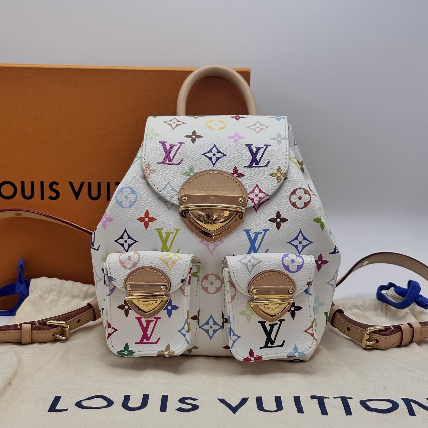 99新 LouisVuitton/路易威登 新款村上隆联名白三彩双肩包 21548