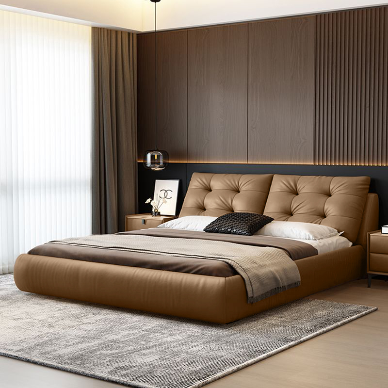 现代简约皮艺床软包软靠主卧室家用钢木轻奢大床软包床