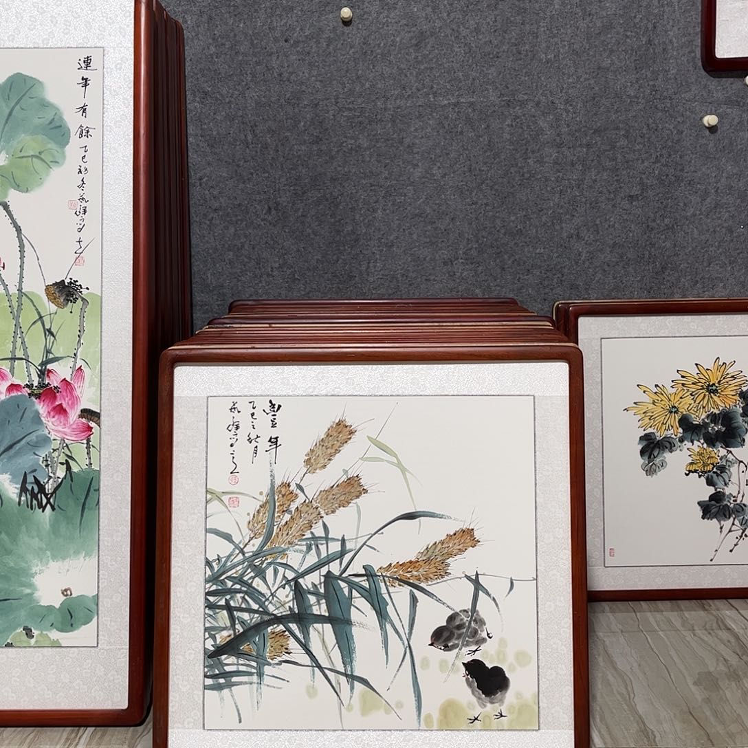 国画书画作品带框63×63