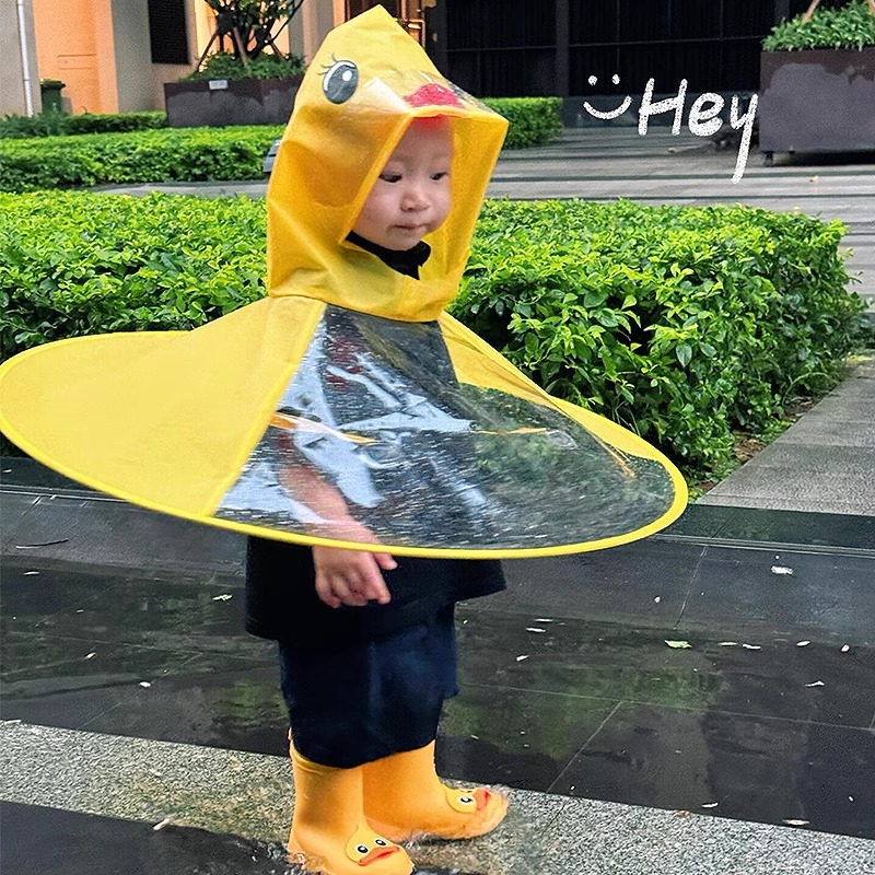 小黄鸭飞碟雨衣儿童斗篷式雨伞帽卡通幼儿园宝宝雨伞连体雨服女童