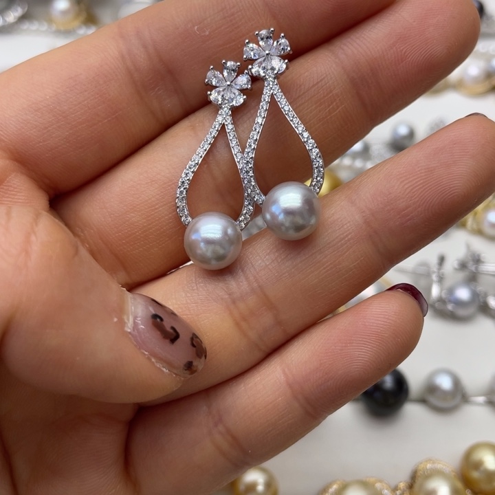 海水珍珠耳饰银S925镶嵌