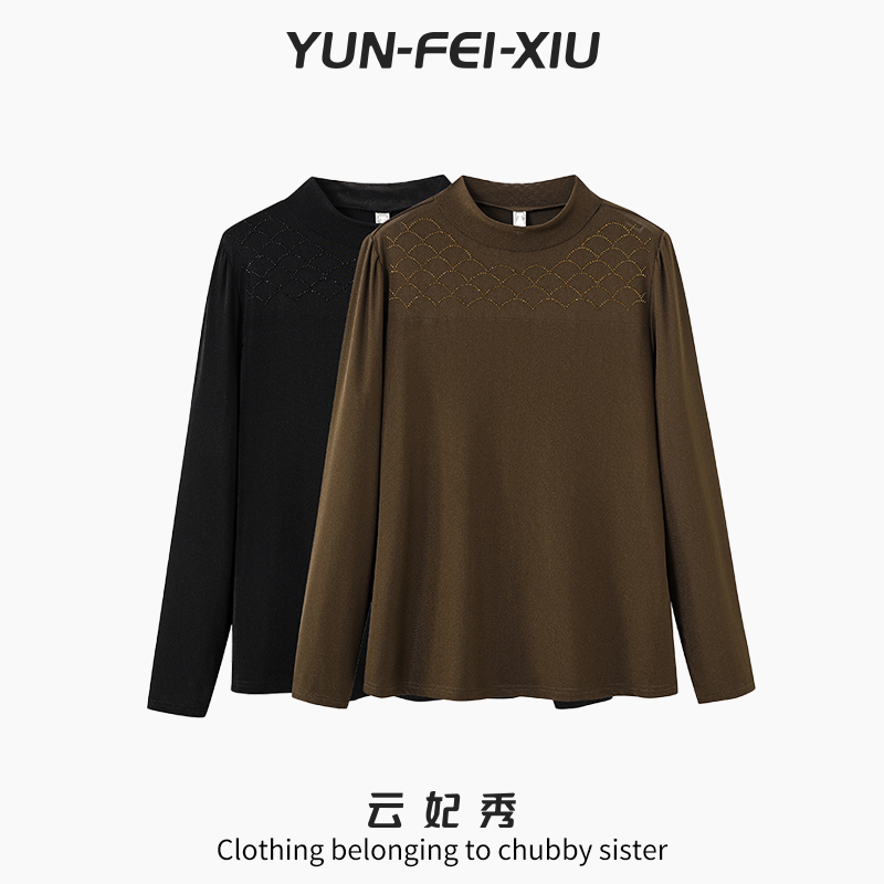 云妃秀大码女装上衣时尚休闲胖妹妹显瘦百搭遮肉韩版圆领秋28109
