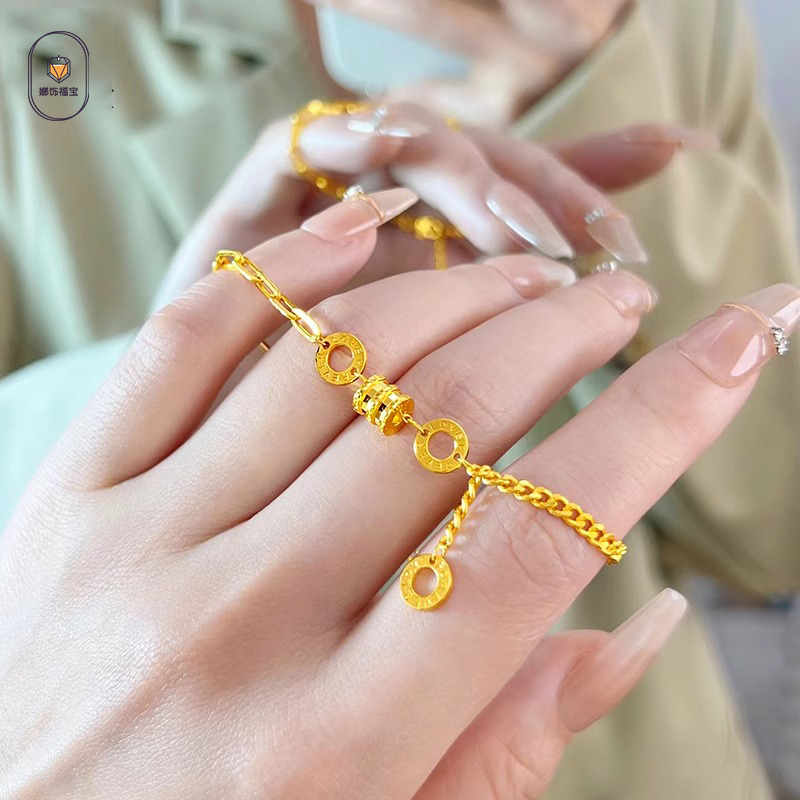 合金手链 镀金AB双链小蛮腰流苏手链女小众路通转运珠简约精致