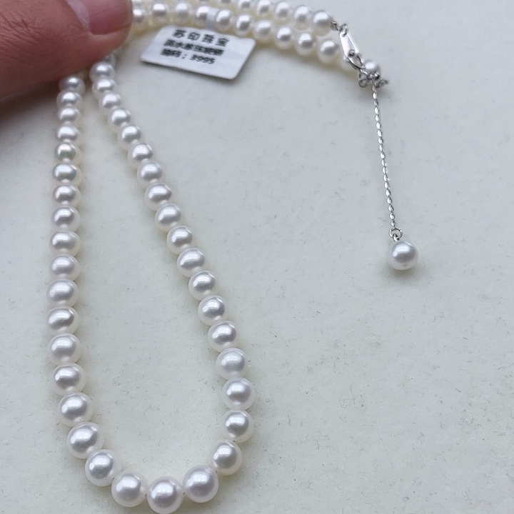 淡水珍珠颈饰银S925镶嵌卡6极光冷白高品