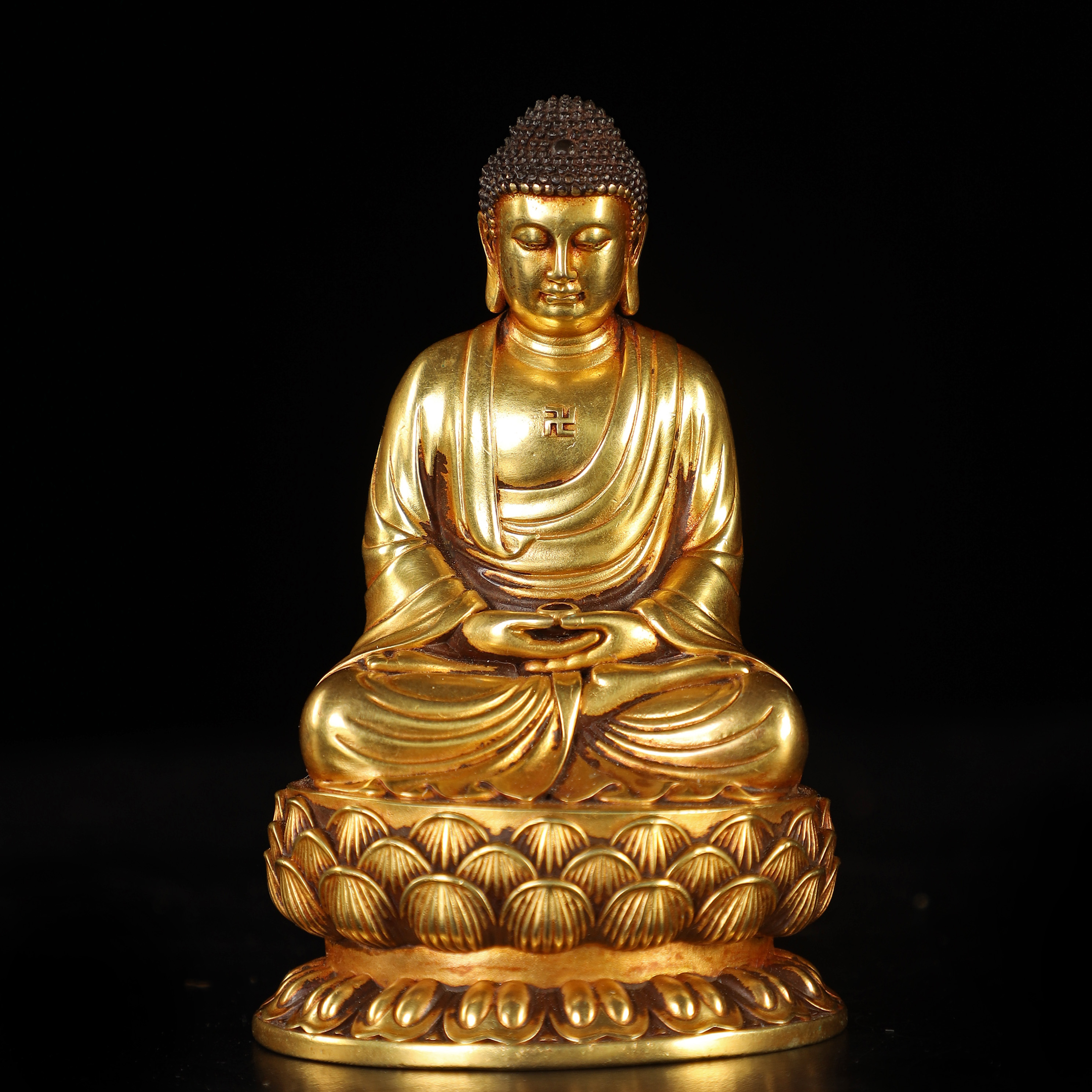 紫铜鎏金释迦佛像（高度9公分）释迦牟尼佛像弥勒佛家用鎏金铜像