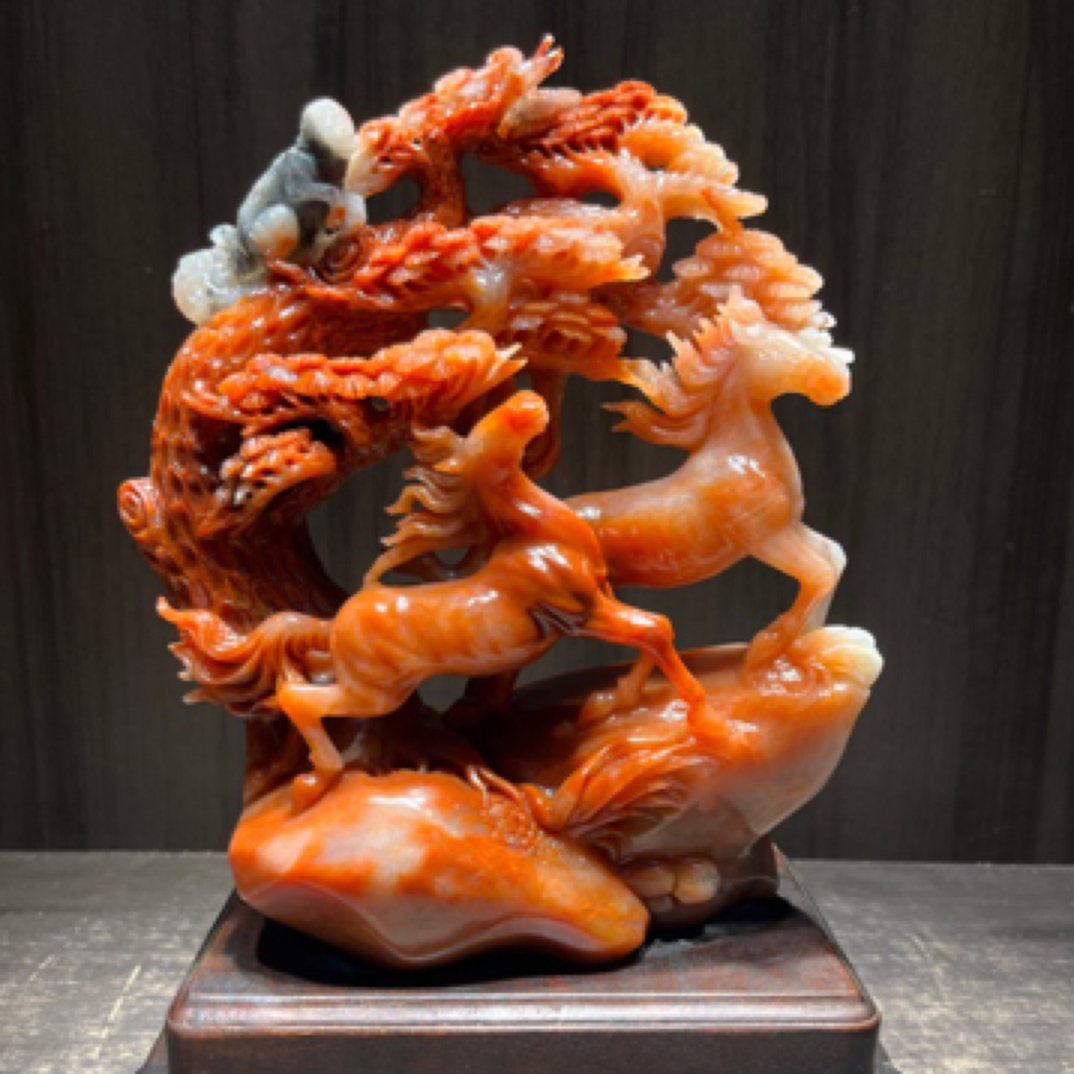 寿山石摆件手工雕刻，马上成功工艺品客厅玄关装饰观赏石