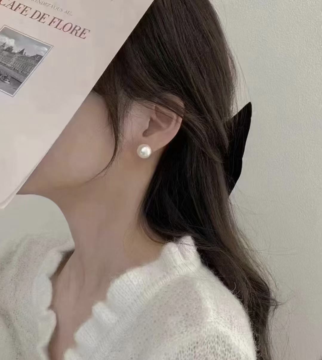 925银银制品 C001 白珠耳钉简约时尚 s925 银白8mm