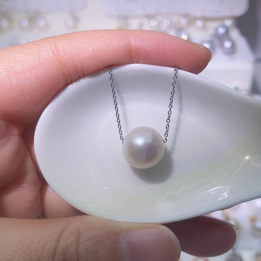 淡水珍珠吊坠(赠链)银S925镶嵌尺寸11/12毫米路路通