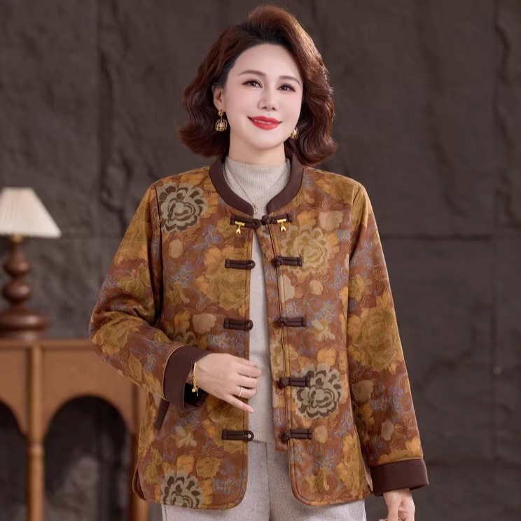 9236妈妈冬装加绒加厚棉衣外套新款中老年人女秋冬保暖棉服小棉袄