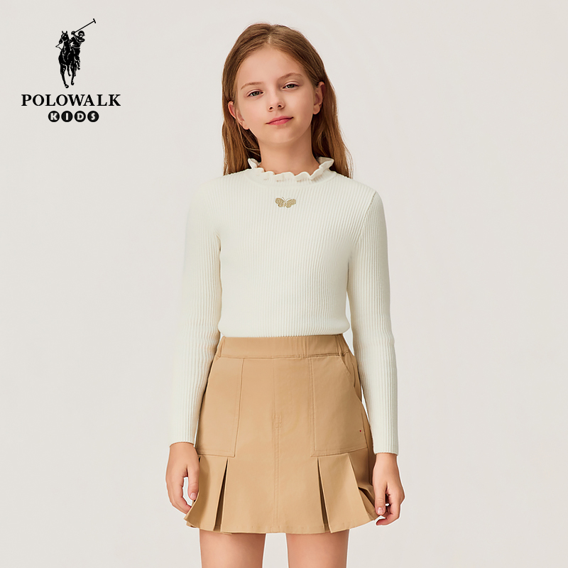 POLOWALK童装女童立领针织衫2025秋冬新款中大童长袖打底衫百搭潮