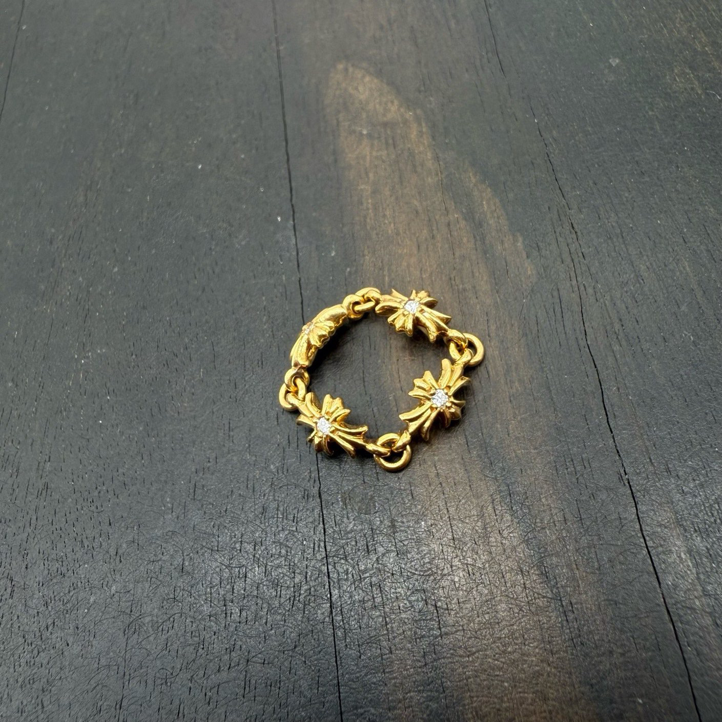 US5.5码 Chrome Hearts 克罗心 22k 白钻tiny e十字架链条戒指 