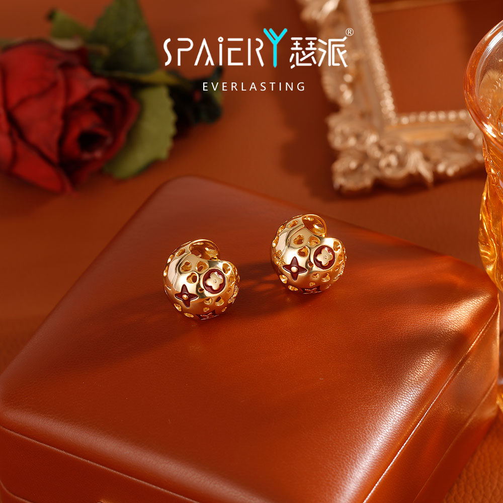 合金耳饰 【5269】港风轻奢老花经典耳扣高级感镂空圆球形耳环风女