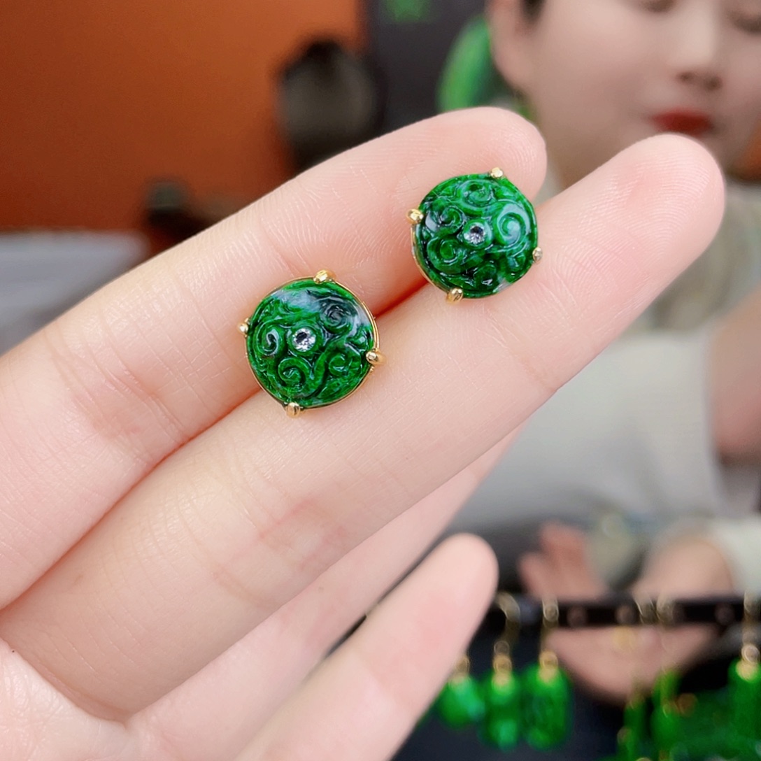 翡翠银S925镶嵌耳饰