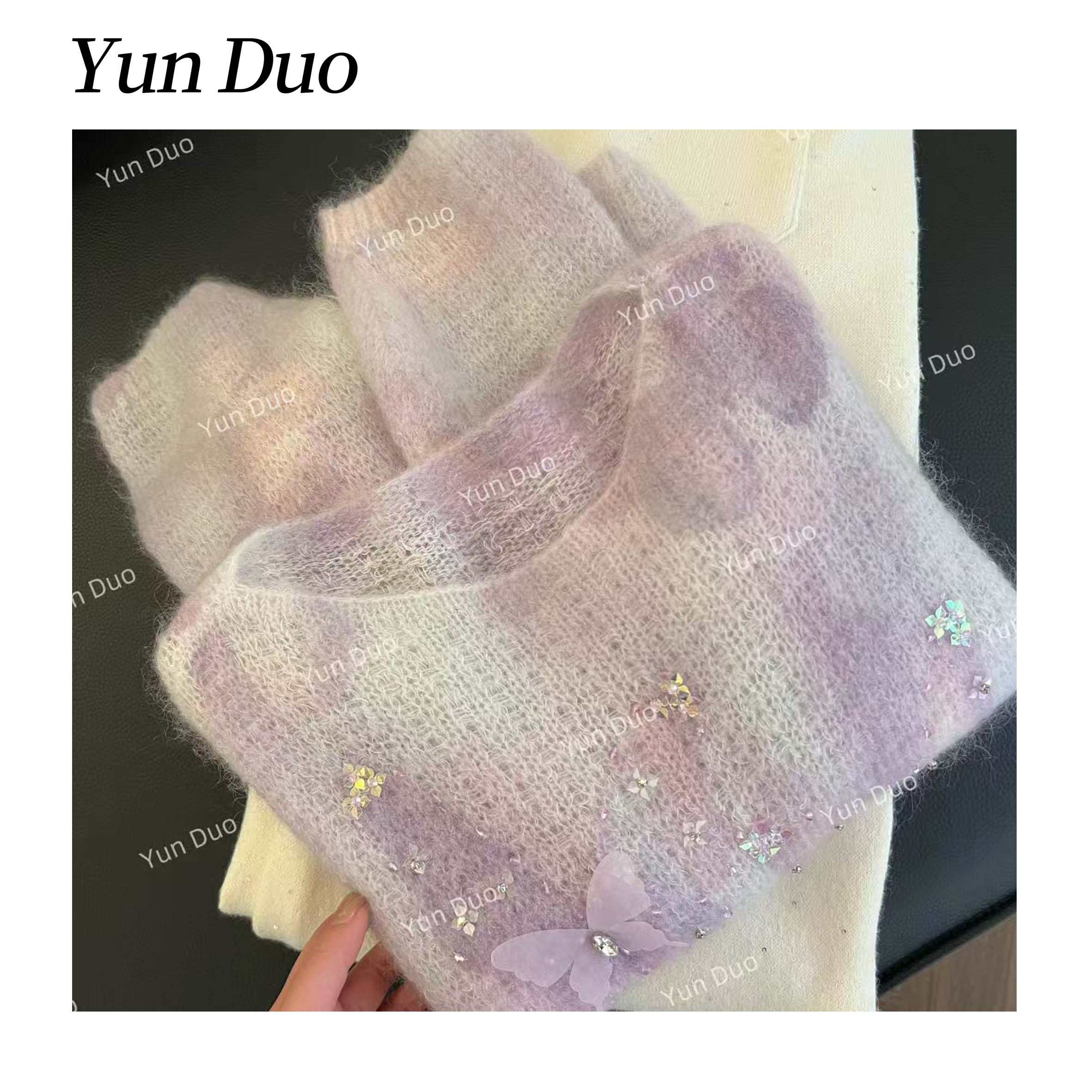 云朵定制【蝴蝶情书】温柔感晕染蝴蝶重工钉珠毛衣LE21