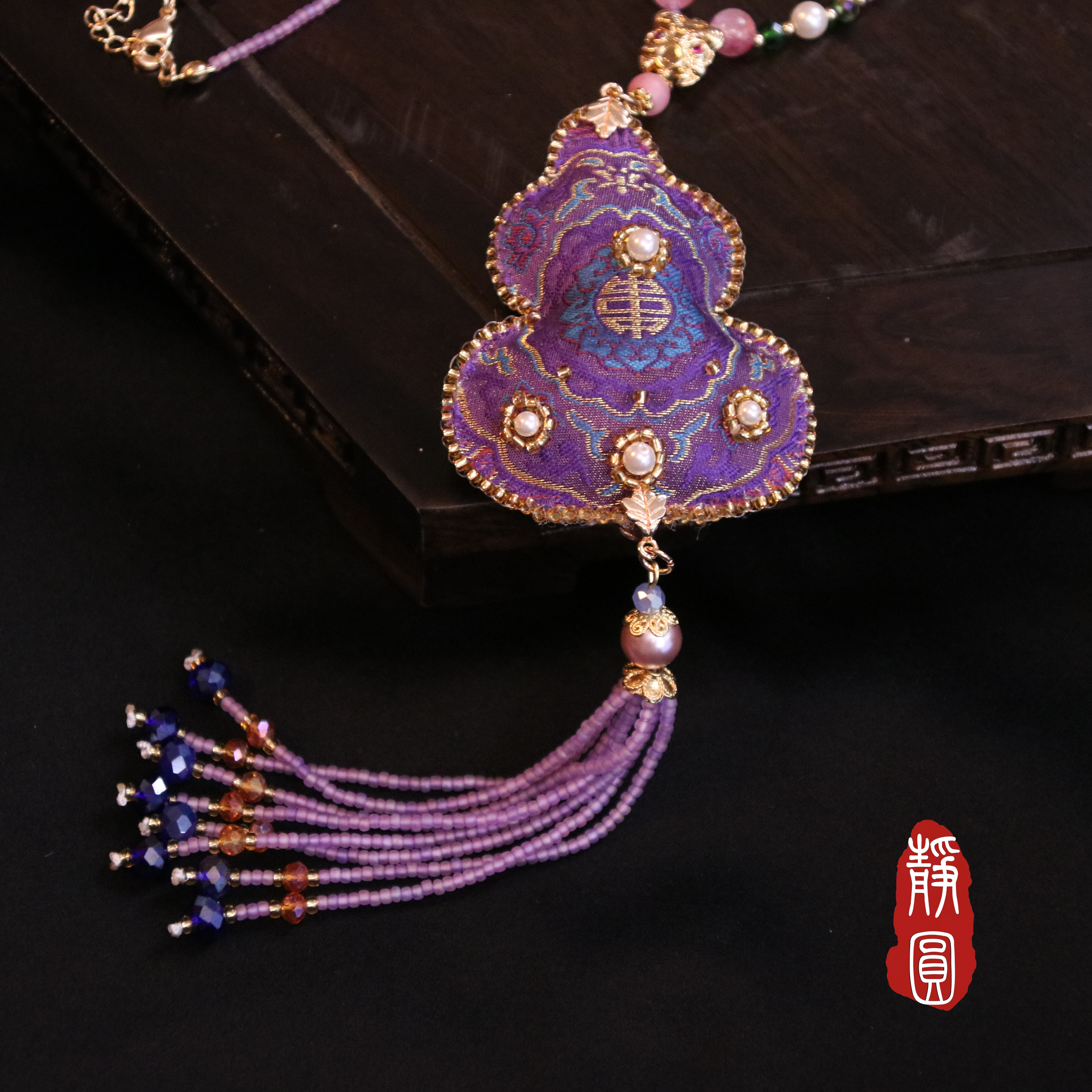 非金属布艺吊坠  【宋锦】八达晕紫葫芦项链压襟