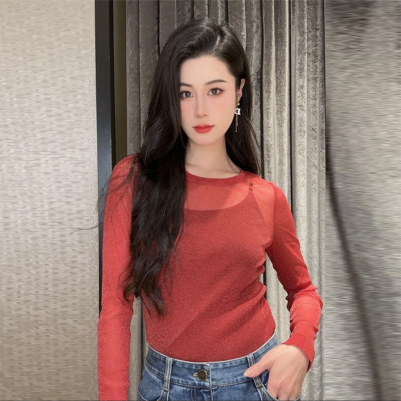 【商场同款】2025春夏款女装圆领网纱纱衣长袖打底衫1300958
