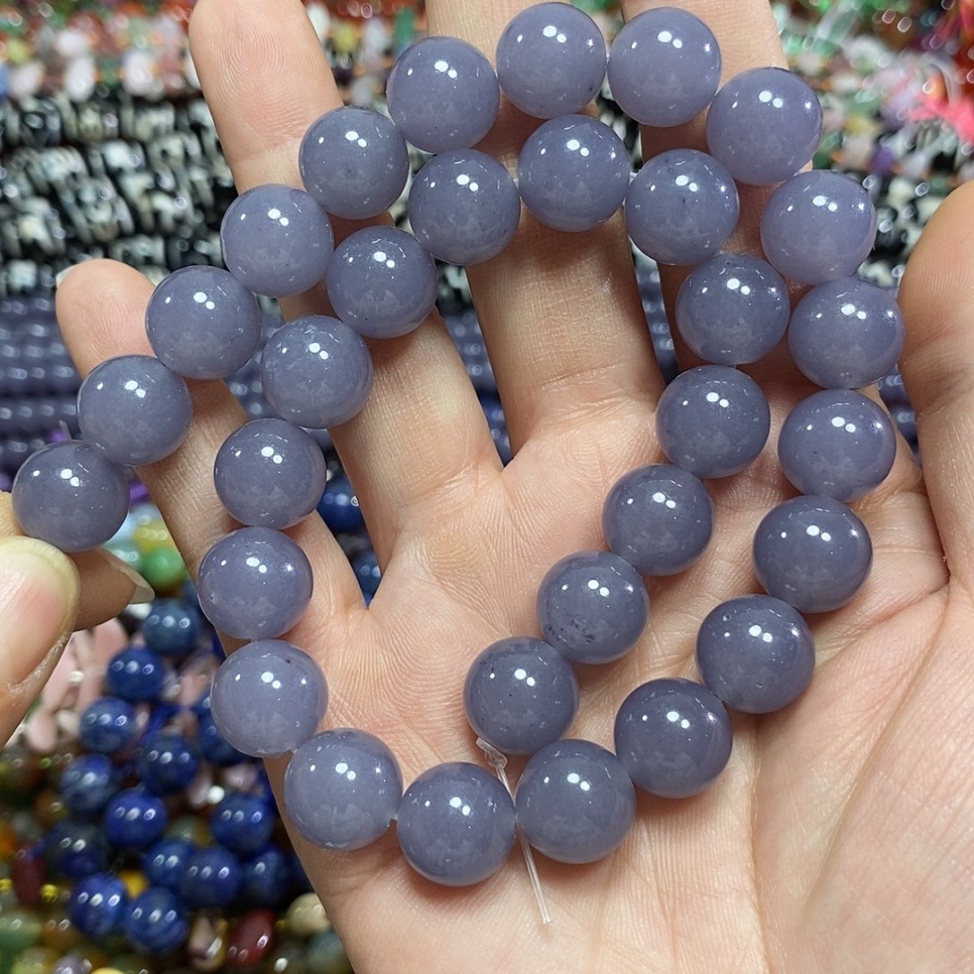 玛瑙/玉髓未镶嵌珠宝半成品烟紫玉一条卡12mm