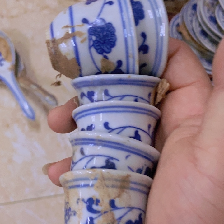摆件6个芙蓉花小酒杯