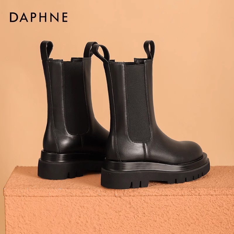 达芙妮马丁靴子女春秋2025新款英伦风烟筒靴中筒厚底切尔西短靴zc