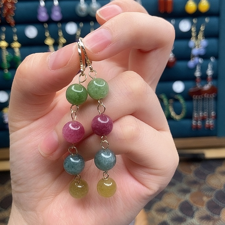 石英质玉耳钉银S925镶嵌