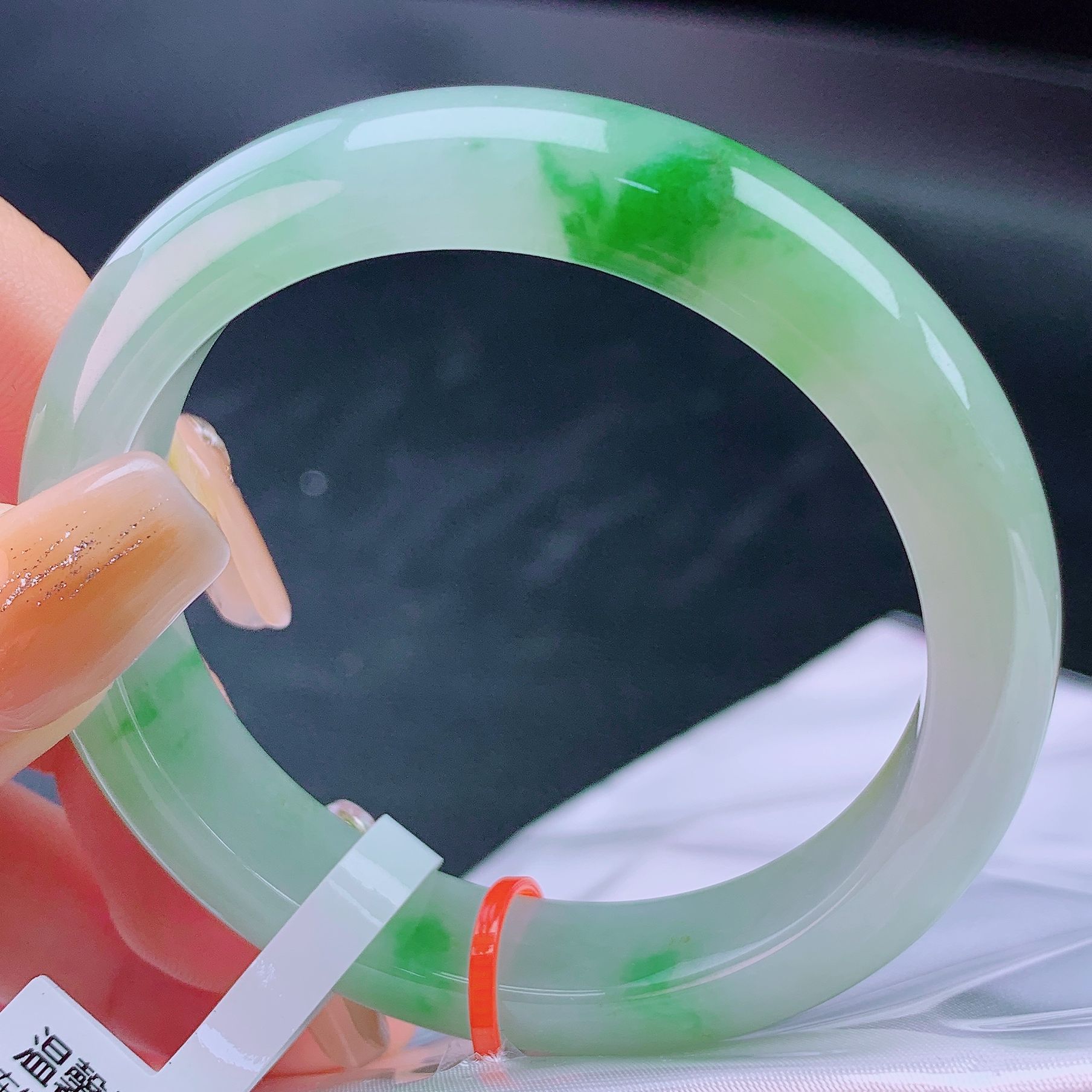 51圈小圈口冰胶飘一抹花点缀带黄翡桂花糕特色款缅甸天然A货翡翠