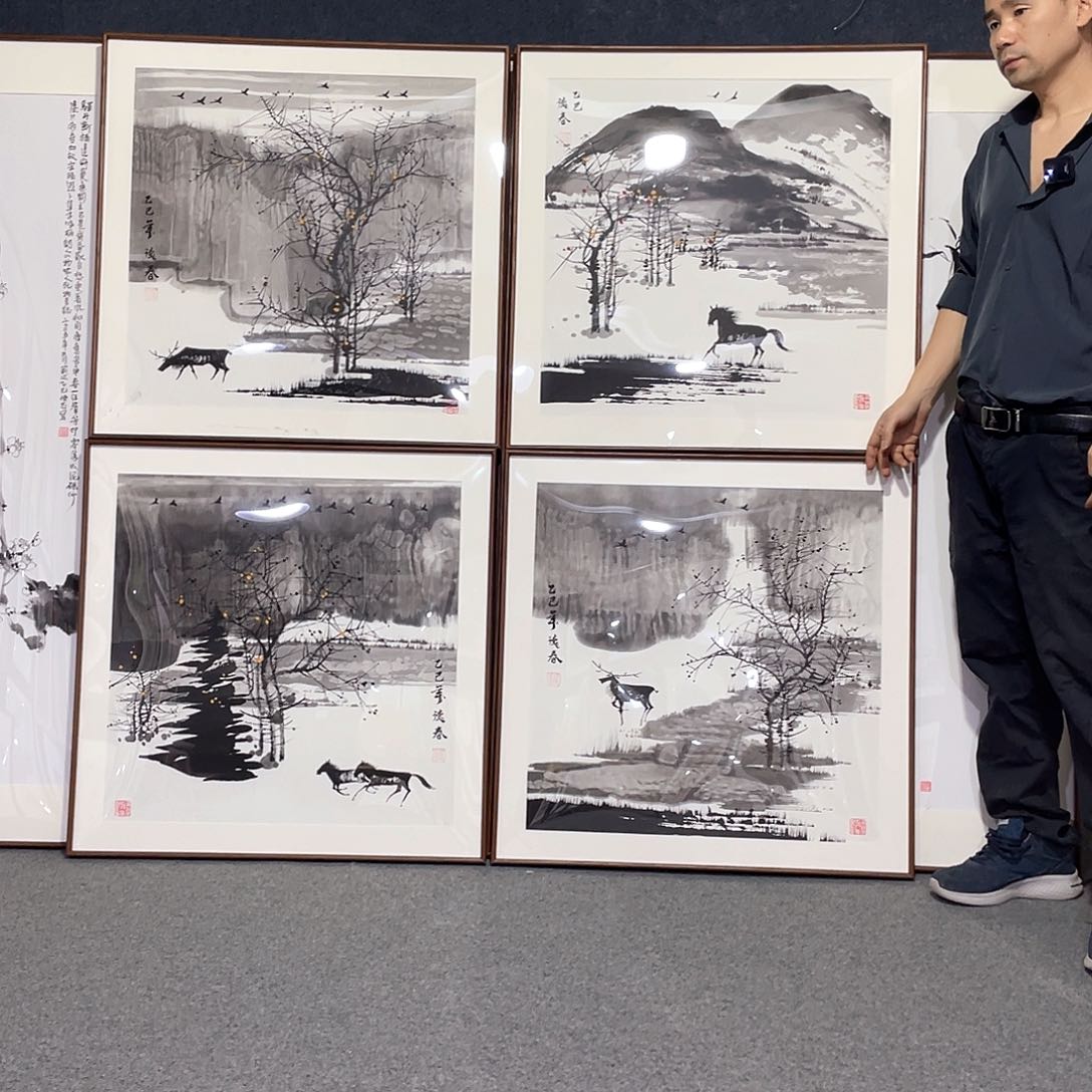 国画手绘画作品带框