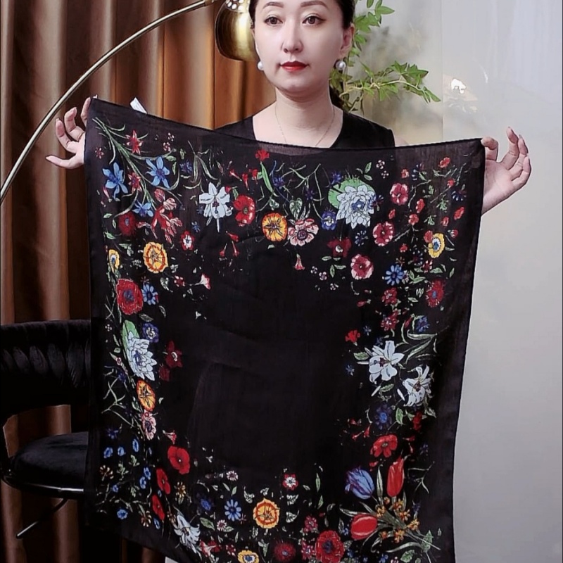 【黑花海】65*65丝毛 小丝巾小方巾丝巾围巾小披肩