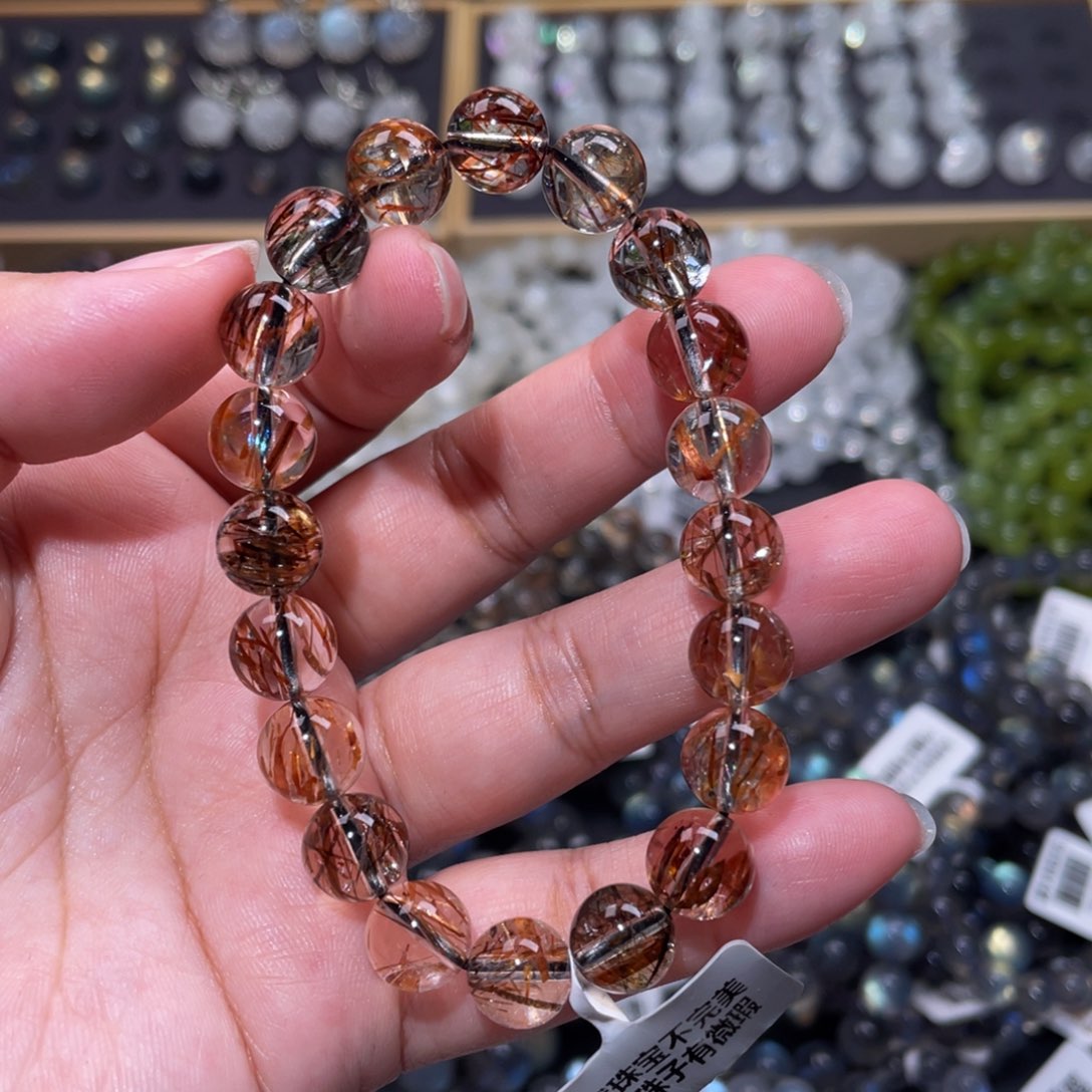 发晶手链未镶嵌?**?黑金超七手链9.5mm