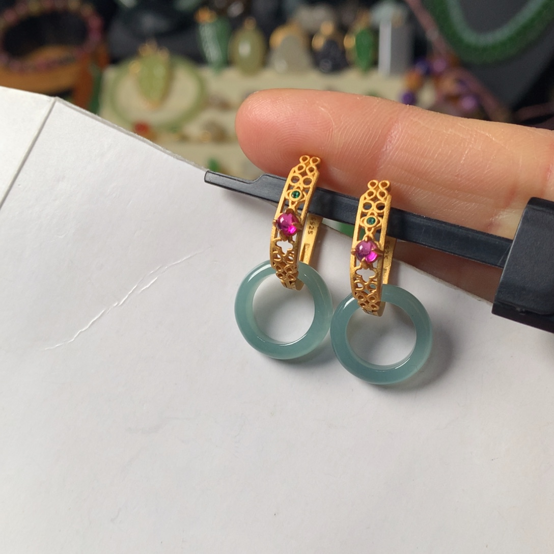 翡翠银S925镶嵌耳饰SL0001