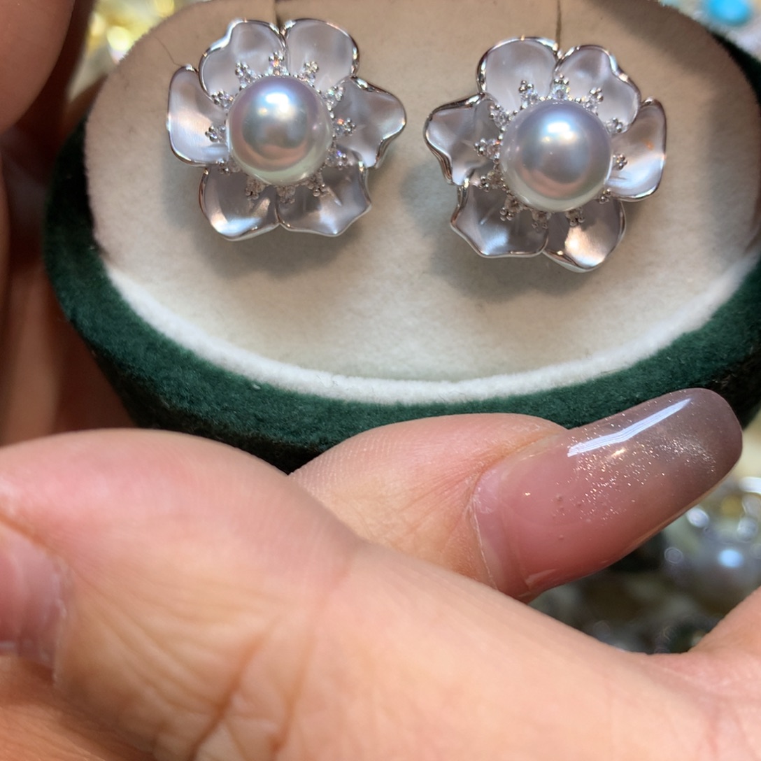 海水珍珠耳饰银S925镶嵌