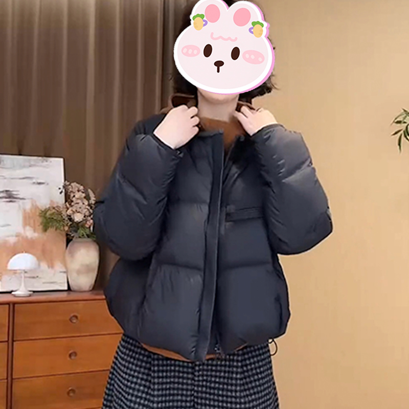 2025秋冬季新款简约圆领宽松显瘦休闲棉服女韩系纯色百搭保暖棉衣