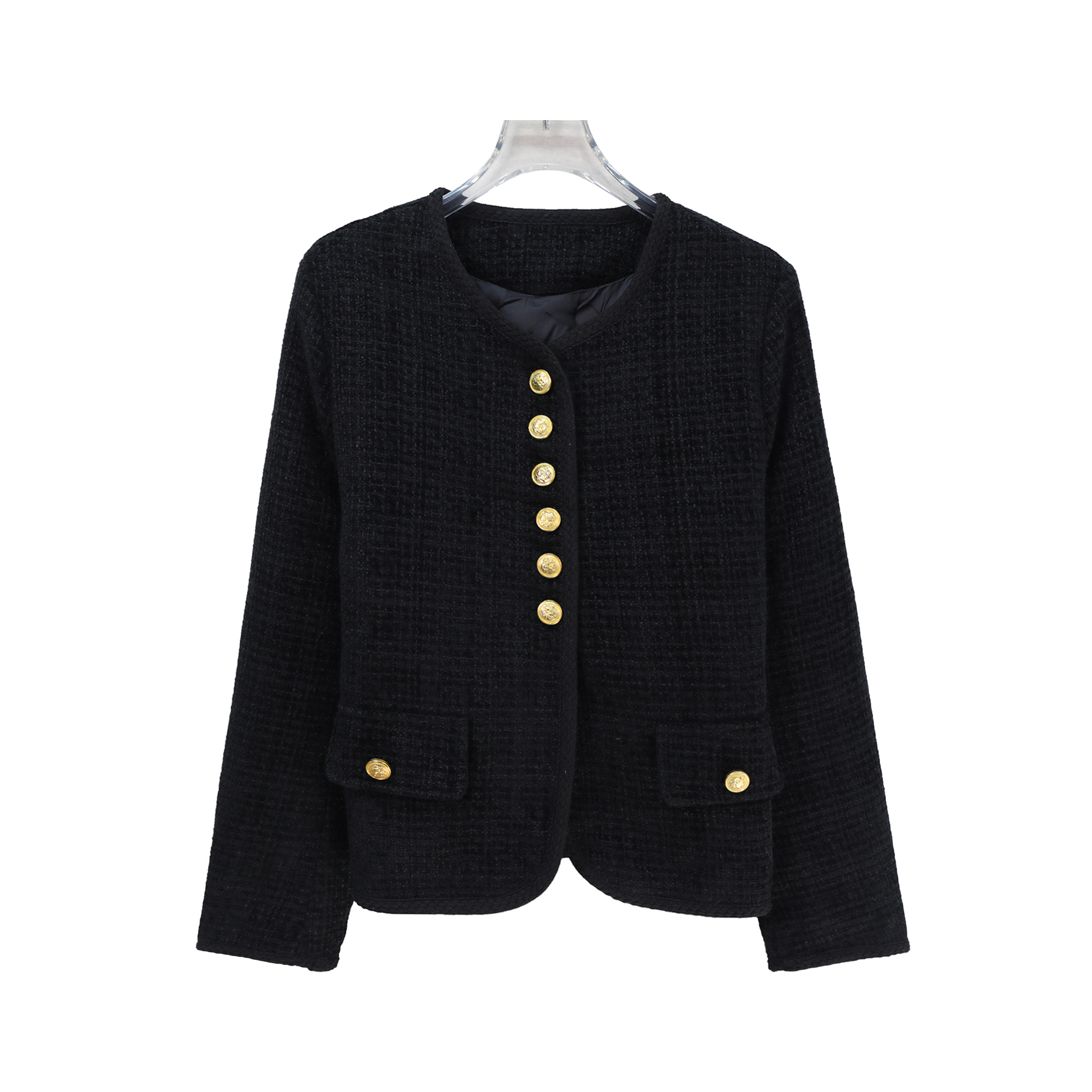 法式小香风加厚外套设计感粗花呢圆领开衫短款保暖上衣K24260